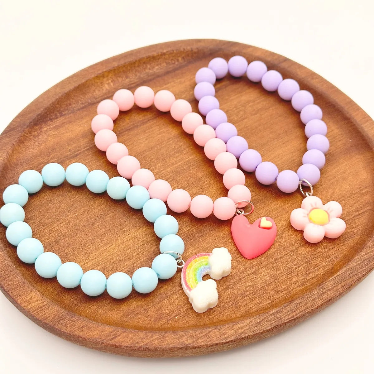 Cute Sweet Rainbow Heart Shape Flower Beaded Arylic Wholesale Bracelets