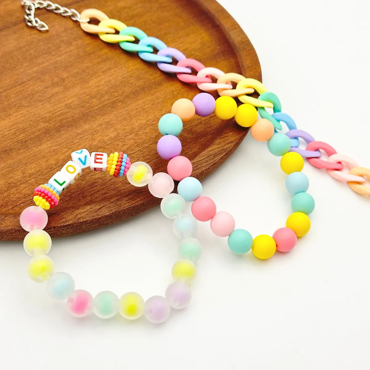 Cute Sweet Rainbow Heart Shape Flower Beaded Arylic Wholesale Bracelets