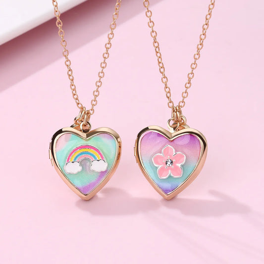 Cute Sweet Rainbow Heart Shape Flower Zinc Alloy Wholesale Pendant Necklace