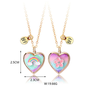 Cute Sweet Rainbow Heart Shape Flower Zinc Alloy Wholesale Pendant Necklace