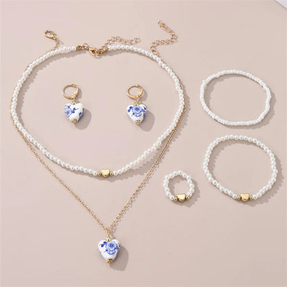 Cute Sweet Round Flower Beaded Ceramics Women'S Jewelry Set