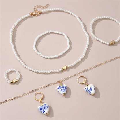 Cute Sweet Round Flower Beaded Ceramics Women'S Jewelry Set