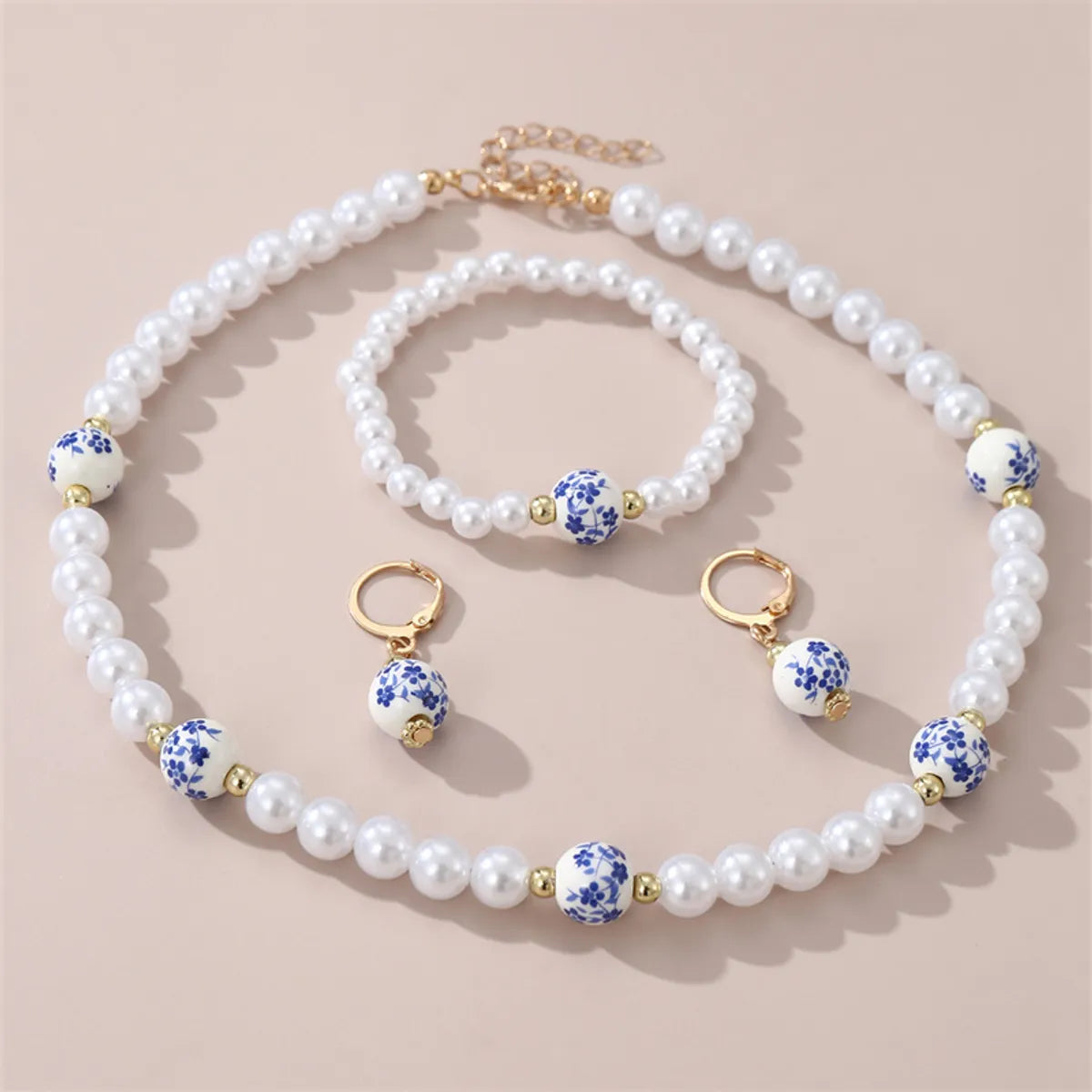 Cute Sweet Round Flower Beaded Ceramics Women'S Jewelry Set