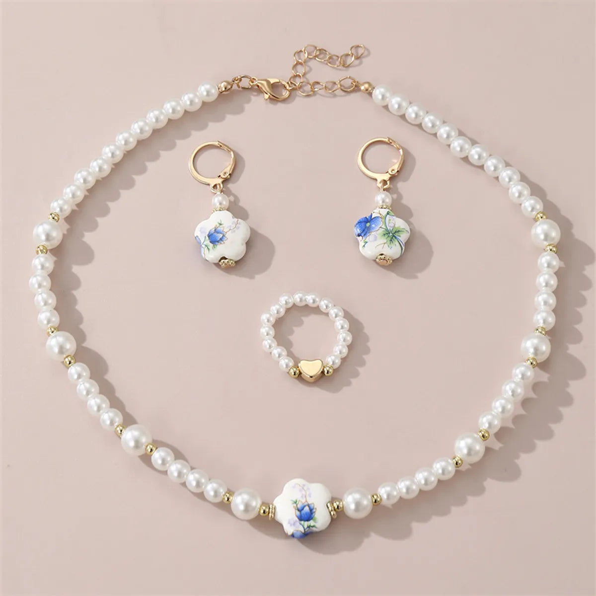 Cute Sweet Round Flower Beaded Ceramics Women'S Jewelry Set