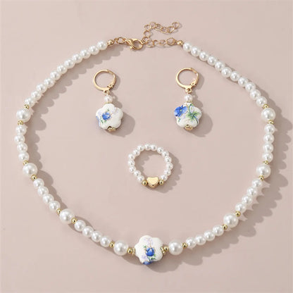 Cute Sweet Round Flower Beaded Ceramics Women'S Jewelry Set