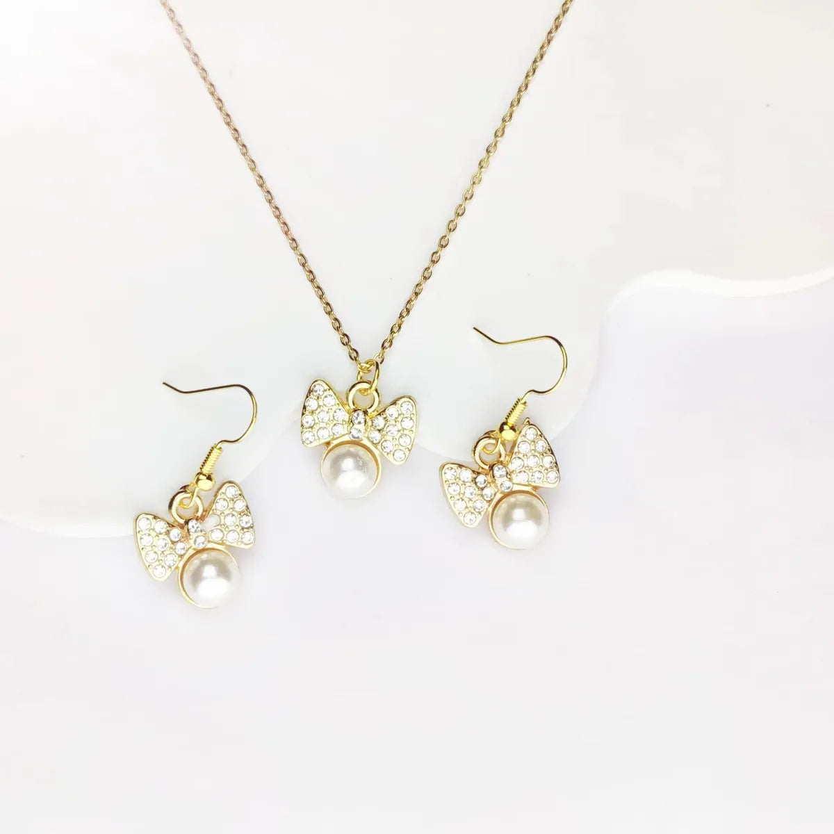 Cute Sweet Shiny Bow Knot Alloy Inlay Pearl Zircon Women's Jewelry Set