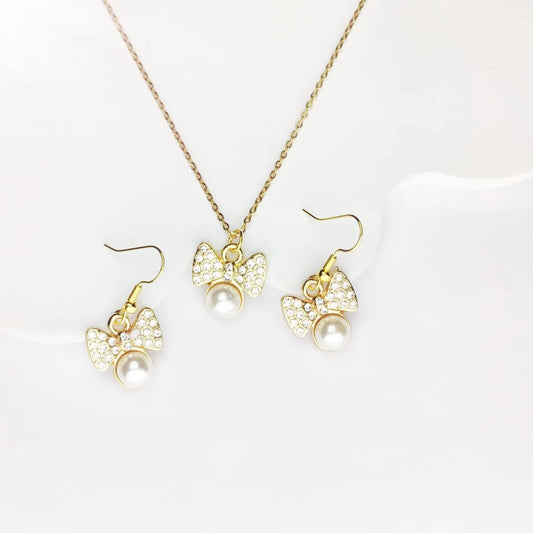 Cute Sweet Shiny Bow Knot Alloy Inlay Pearl Zircon Women's Jewelry Set