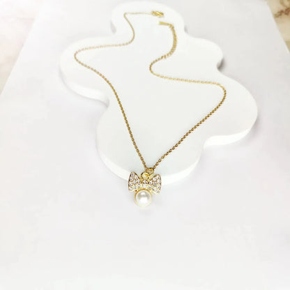 Cute Sweet Shiny Bow Knot Alloy Inlay Pearl Zircon Women's Jewelry Set