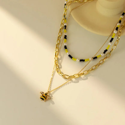 Cute Sweet Simple Style Animal Bee Alloy Seed Bead Beaded Layered Plating Women's Layered Necklaces