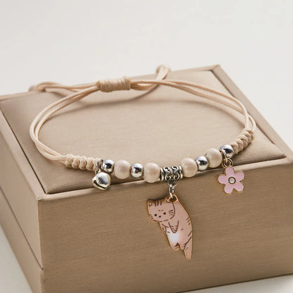 Cute Sweet Simple Style Cat Alloy Braided Rope Wholesale Drawstring Bracelets