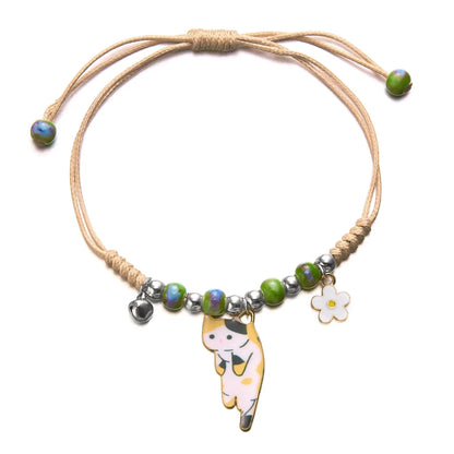 Cute Sweet Simple Style Cat Alloy Braided Rope Wholesale Drawstring Bracelets