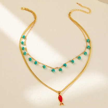 Cute Sweet Simple Style Fish Alloy Natural Stone Layered Enamel Plating Women'S Layered Necklaces