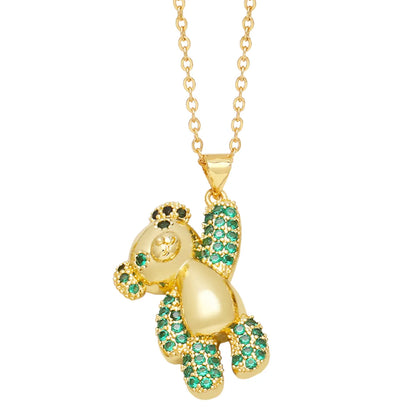 Cute Sweet Simple Style Little Bear Copper 18k Gold Plated Zircon Necklace In Bulk