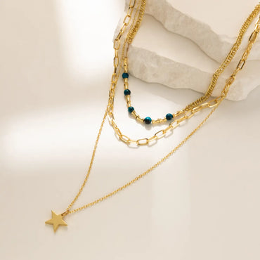 Cute Sweet Simple Style Star Natural Stone Copper Plating Layered Necklaces