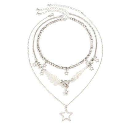 Cute Sweet Star Imitation Pearl Alloy Women'S Three Layer Necklace