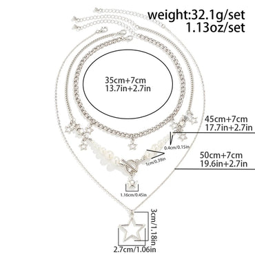 Cute Sweet Star Imitation Pearl Alloy Women'S Three Layer Necklace