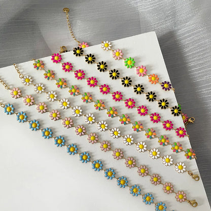 Cute Sweet Streetwear Flower 304 Stainless Steel 14K Gold Plated Bracelets In Bulk