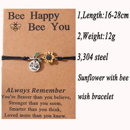 Cute Sweet Sunflower Bee 304 Stainless Steel CCB Alloy Enamel Carving Mother'S Day Women'S Drawstring Bracelets