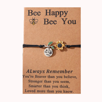 Cute Sweet Sunflower Bee 304 Stainless Steel CCB Alloy Enamel Carving Mother'S Day Women'S Drawstring Bracelets