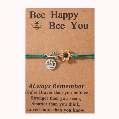 Cute Sweet Sunflower Bee 304 Stainless Steel CCB Alloy Enamel Carving Mother'S Day Women'S Drawstring Bracelets