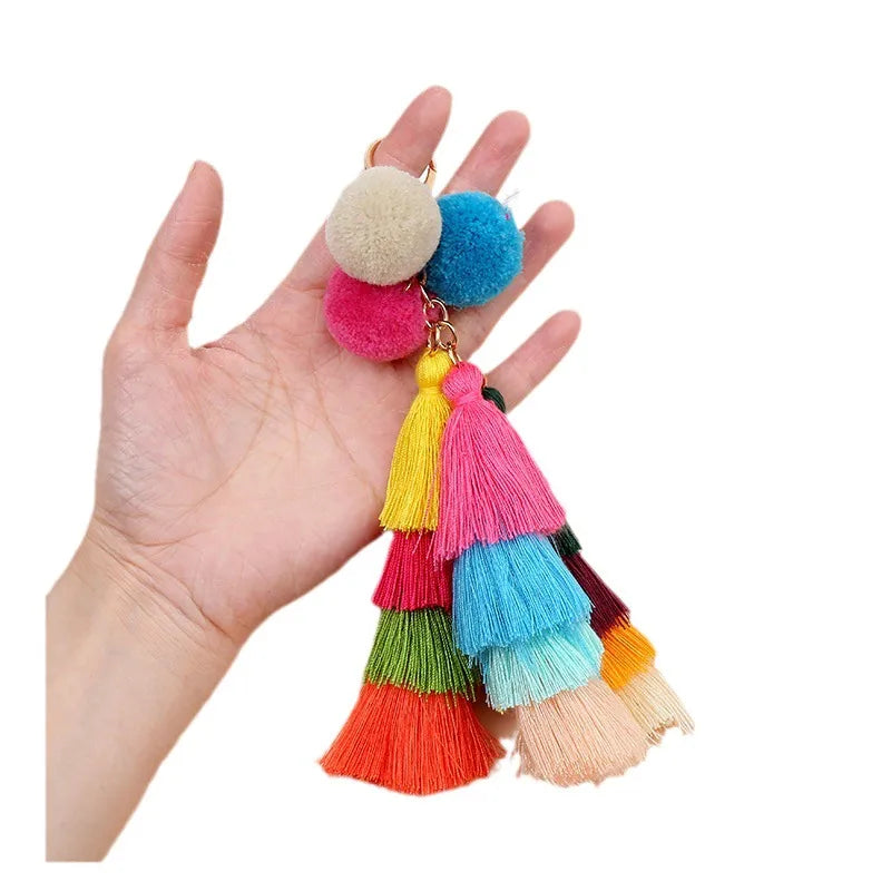 Cute Sweet Tassel Ball Alloy Cotton Bag Pendant Keychain