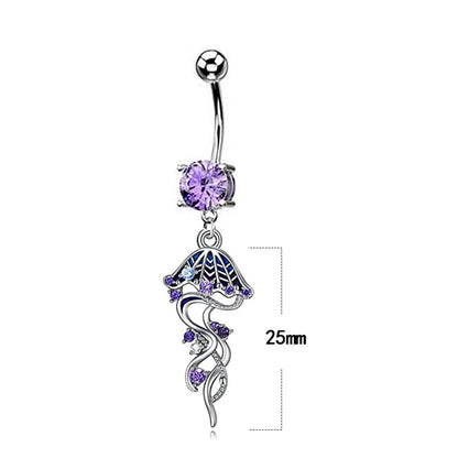 Cute Tropical Jellyfish Stainless Steel Copper Epoxy Inlay Rhinestones Zircon White Gold Plated Belly Ring