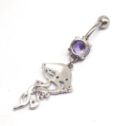 Cute Tropical Jellyfish Stainless Steel Copper Epoxy Inlay Rhinestones Zircon White Gold Plated Belly Ring