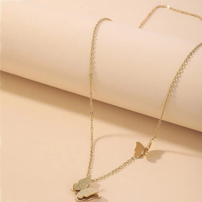 Cute Two Butterfly Titanium Steel Necklace