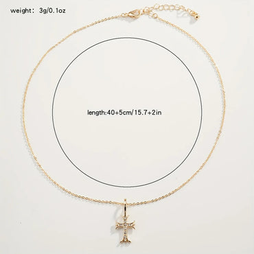 Cute Vacation Classic Style Cross Gold Plated Rhinestones Alloy Zinc Alloy Wholesale Pendant Necklace