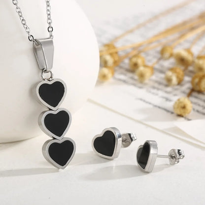 Cute Vacation Heart Shape Titanium Steel Jewelry Set