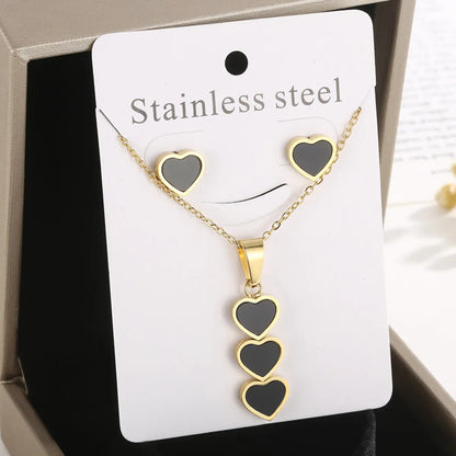 Cute Vacation Heart Shape Titanium Steel Jewelry Set