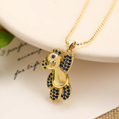 Cute Vacation Simple Style Little Bear Copper 18k Gold Plated Zircon Pendant Necklace In Bulk