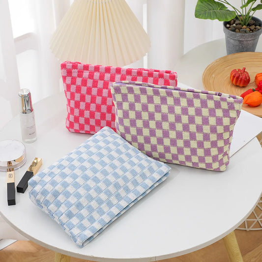 Cute Vintage Style Plaid Knit Dumpling Shape Makeup Bags