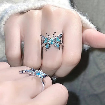 Cute Vintage Style Simple Style Butterfly Alloy Inlay Rhinestones Women'S Rings