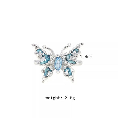 Cute Vintage Style Simple Style Butterfly Alloy Inlay Rhinestones Women'S Rings