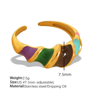 Cute Vintage Style Simple Style Color Block Titanium Steel Enamel Plating 18k Gold Plated Open Rings