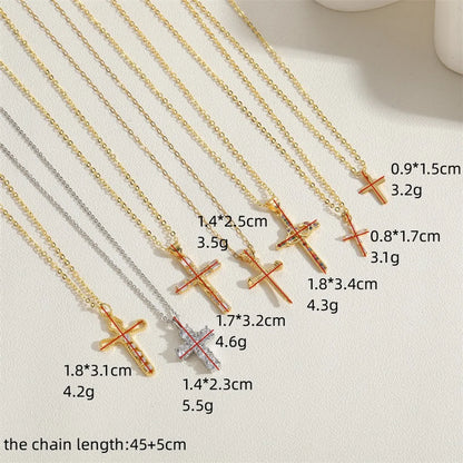 Cute Vintage Style Simple Style Cross Brass 14k Gold Plated White Gold Plated Zircon Pendant Necklace In Bulk