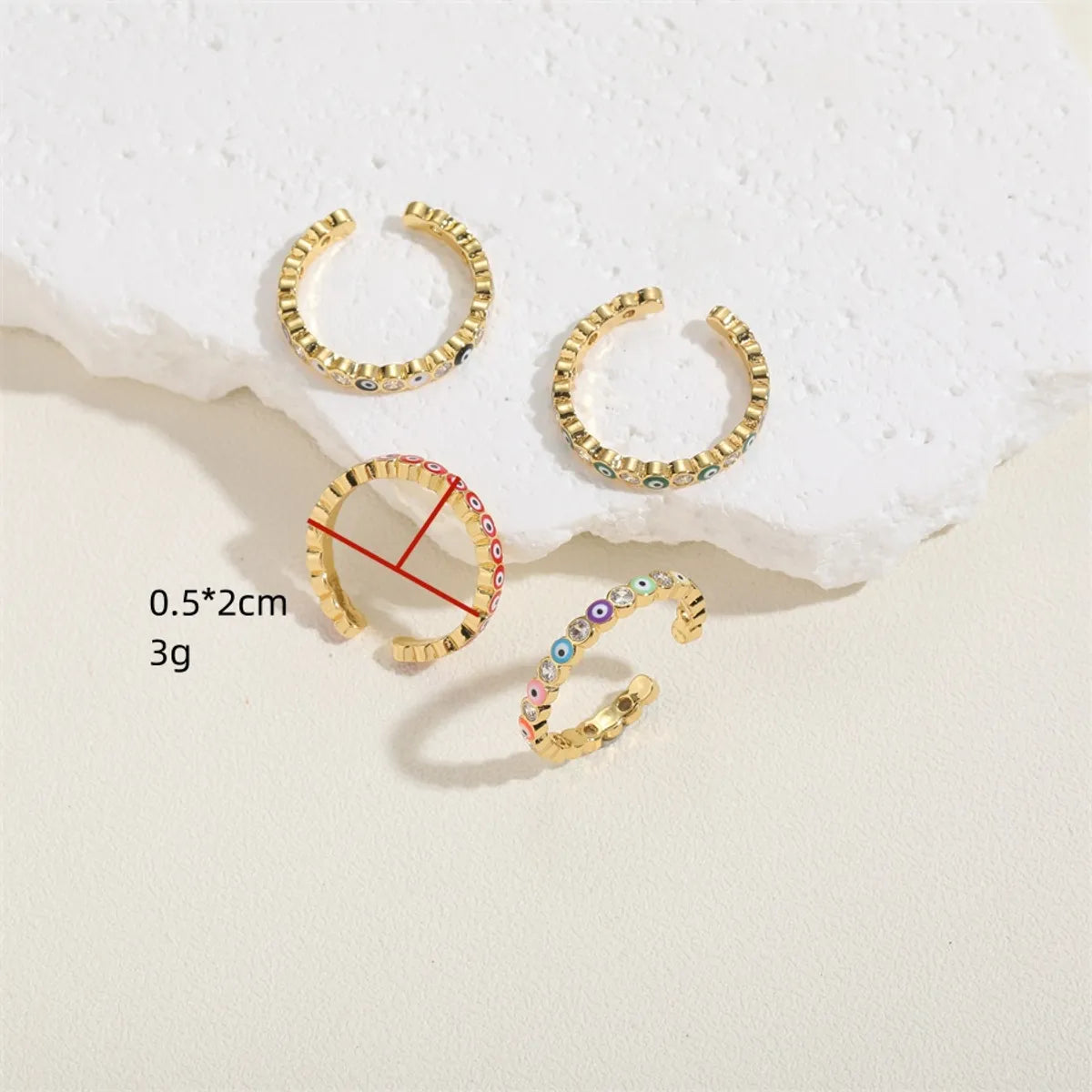 Cute Vintage Style Simple Style Devil's Eye Copper Enamel Plating Inlay Zircon 14k Gold Plated White Gold Plated Open Rings