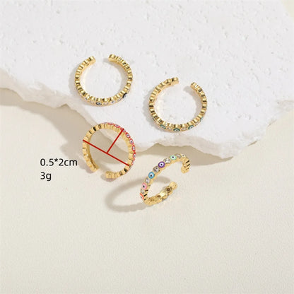 Cute Vintage Style Simple Style Devil's Eye Copper Enamel Plating Inlay Zircon 14k Gold Plated White Gold Plated Open Rings