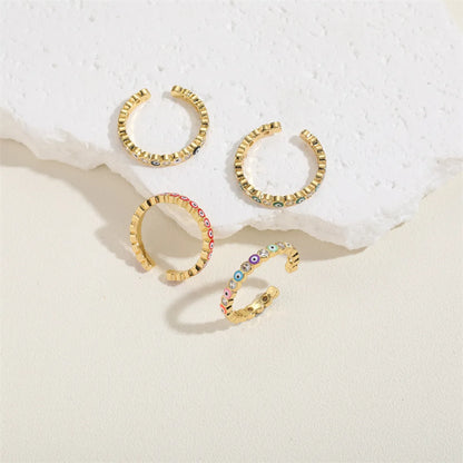 Cute Vintage Style Simple Style Devil's Eye Copper Enamel Plating Inlay Zircon 14k Gold Plated White Gold Plated Open Rings