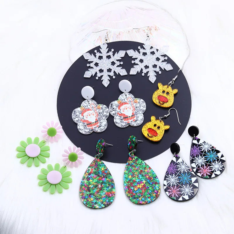 Cute Water Droplets Arylic Printing Women'S Drop Earrings 1 Pair