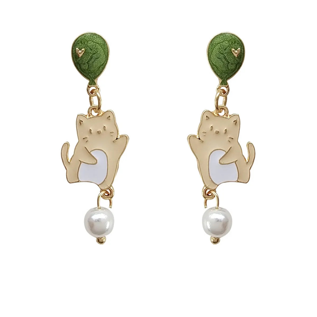 Cute Water Droplets Cat Imitation Pearl Alloy Enamel Earrings