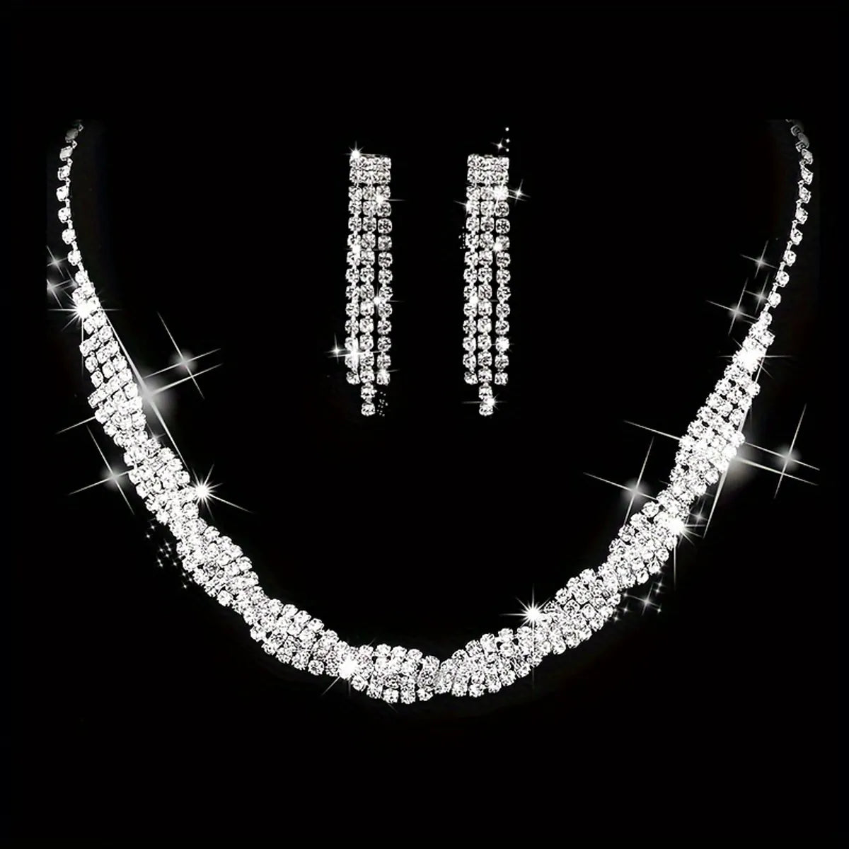 Cute Wedding Solid Color Alloy Plating Inlay Rhinestones Silver Plated Women'S Jewelry Set