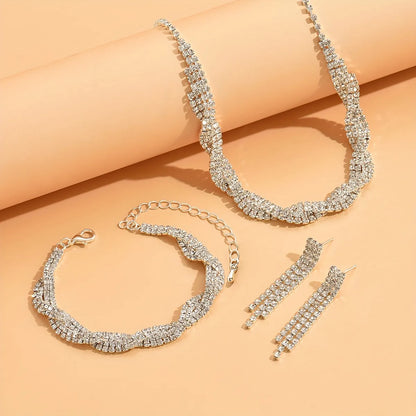 Cute Wedding Solid Color Alloy Plating Inlay Rhinestones Silver Plated Women'S Jewelry Set