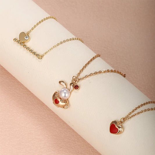 Cute XUPING Sweet Rabbit Cup Heart Shape Alloy Copper Alloy Inlay Artificial Gemstones Artificial Pearls 18K Gold Plated Women'S Pendant Necklace