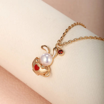 Cute XUPING Sweet Rabbit Cup Heart Shape Alloy Copper Alloy Inlay Artificial Gemstones Artificial Pearls 18K Gold Plated Women'S Pendant Necklace