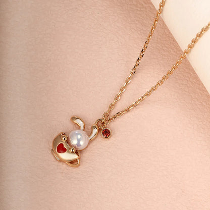 Cute XUPING Sweet Rabbit Cup Heart Shape Alloy Copper Alloy Inlay Artificial Gemstones Artificial Pearls 18K Gold Plated Women'S Pendant Necklace