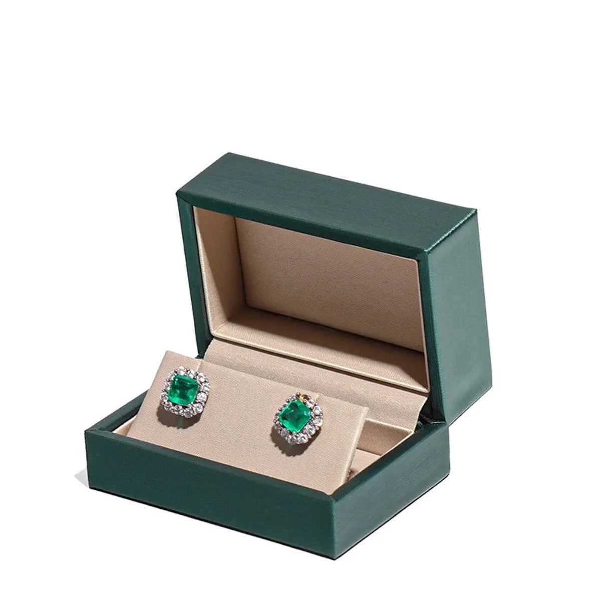 Dark Green Leather Jewelry Box Ring Stud Earrings Bracelet Box Necklace Display Jewelry Box Jewelry Storage Box Spot Wholesale