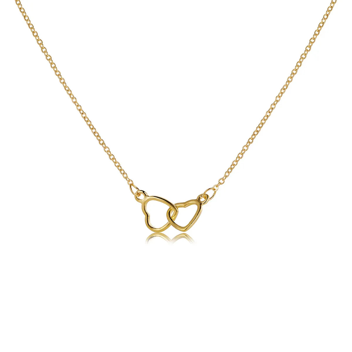 Delicate Women'S Double Love Heart Interlocked Metal Necklace