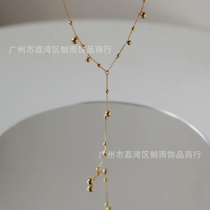 Design Y-shaped Tassel Long Chain Gold Beads Gold Ball Necklace Titanium Steel